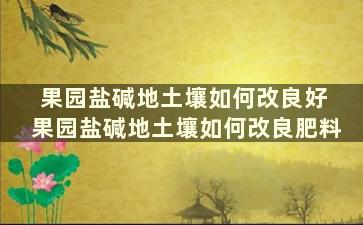 果园盐碱地土壤如何改良好 果园盐碱地土壤如何改良肥料